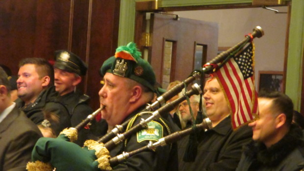 Hoboken Police Department Ceremony — Bagpiper plays 